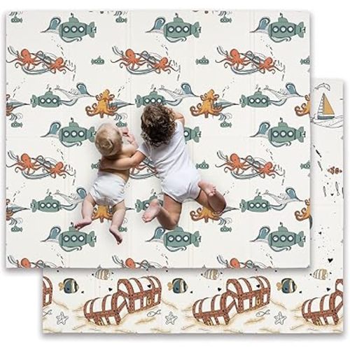 JumpOff Jo Baby Play Mat - Large Folding Foam Play Mat for Infants, Babies, Toddlers, Waterproof, Double-Sided (70" x 59")