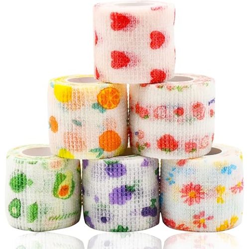 6 Roll 2 Inch x 5 Yards Pet Vet Wrap for Dogs Cats, Cohesive Bandages in Bulk, Colorful Cute Non-Woven Self Adhesive Bandages Wrap Roll for Pet Animals Wound Care Ankle Sprains & Swelling