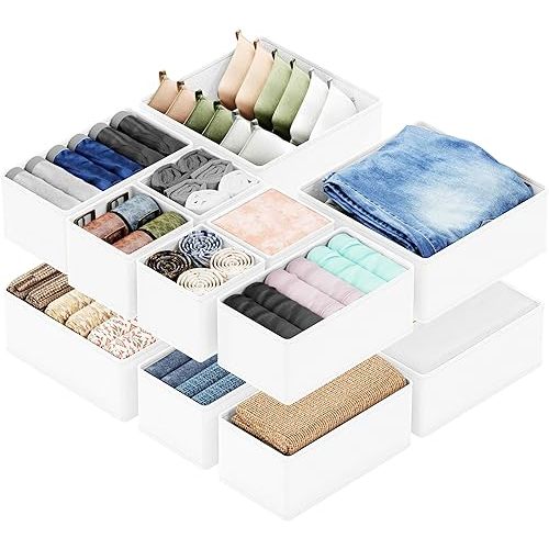 SpaceAid Drawer Organizer Clothes, 12 Pack Dresser Organizer Bins for Nursery, Closet Organization and Storage Dividers for Clothing, Baby Clothes, Underwears, Socks (White)