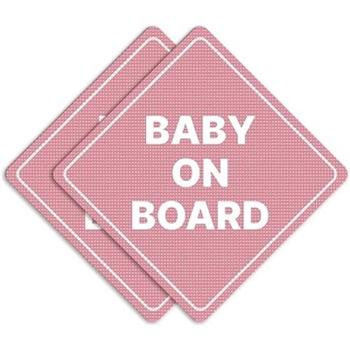 GEEKBEAR Baby on Board Sticker or Magent for Cars - 2 Pack Safety Signs, 6.8 x 6.8 in (Sticker, Light Pink)