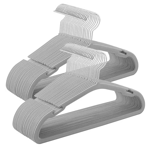SONGMICS Kids Hangers 50 Pack, 14 x 8 Inches, Non-Slip Velvet Baby Hangers for Closet, Space-Saving, Wide Shoulder Notches, Dove Gray UCRF038G01