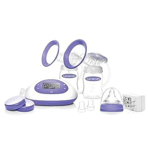 Lansinoh Signature Pro Double Electric Breast Pump, Portable Breast Pump, 3 Power Options, LCD Display, Includes Breast Pump Bag, 25mm Breast Pump Flanges and 2 Lansinoh Baby Bottles (pack of 1)