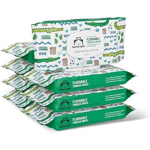Amazon Brand - Mama Bear Toddler Toilet Wipes, Fragrance Free, Plant-Based Hypoallergenic, 336 Count, 8 Packs of 42
