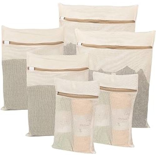 6-piece laundry bag set, durable organic cotton mesh laundry bag, sturdy zipper, breathable mesh, exquisite laundry bag, suitable for underwear, cooked food, underwear, pants, shoes, socks, travel