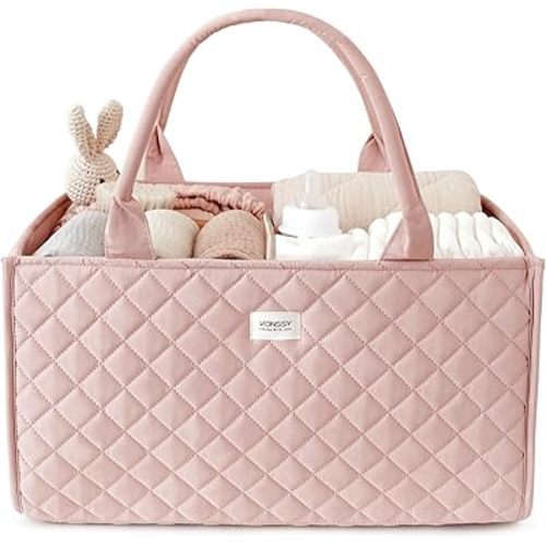 Konssy Baby Diaper Caddy Organizer with Removable Divider, Portable Diaper Bag Newborn Essentials Gift for Baby Shower and Registry, Nursey Basket Tote Bag Must Have for Moms