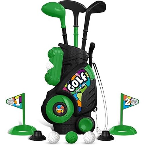 Liberry Toddler Golf Set for Boys Girls Age 2 3 4 5, Upgraded Kids Golf Cart with Shoulder Strap Design, Outdoor Indoor Sports Toys for Birthday, Black