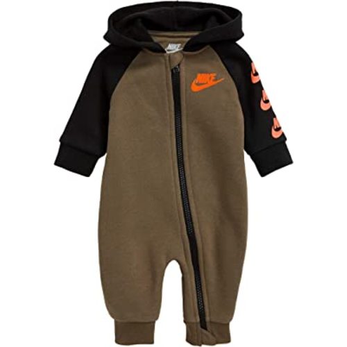 Nike Baby`s Futura Long Sleeve Full Zip Hooded Coverall (Medium Olive(56F869-E6F)/Black, 0-3 Months)