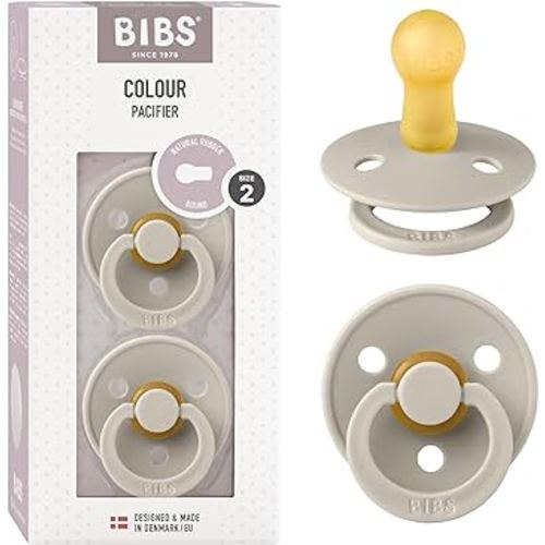 BIBS Pacifiers Colour Collection | Natural Rubber Baby Pacifier | Round Nipple | Set of 2 BPA-Free Soothers | Made in Denmark | 6+ Months (Pack of 2) | Sand