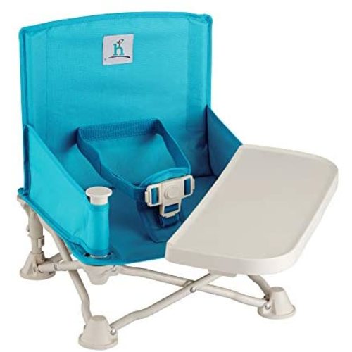 hiccapop OmniBoost Travel Booster Seat with Tray for Baby | Folding Portable Baby Booster Seat for Dining Table, Camping, Beach, Grandma’s | Tip-Free Design Straps to Kitchen Chairs - Booster Chair