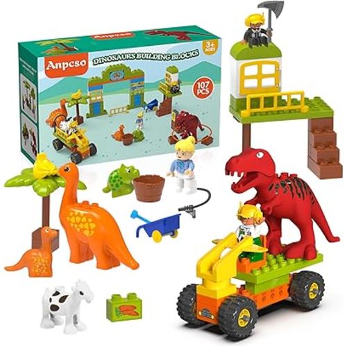Building Blocks for Toddlers 3-5, Dinosaur Toys- Dinosaurs, Car, Build, Learn and Play, Educational Interactive Creative DIY Toy Compatible with All Major Brands, Gift for Kids Boys Girls