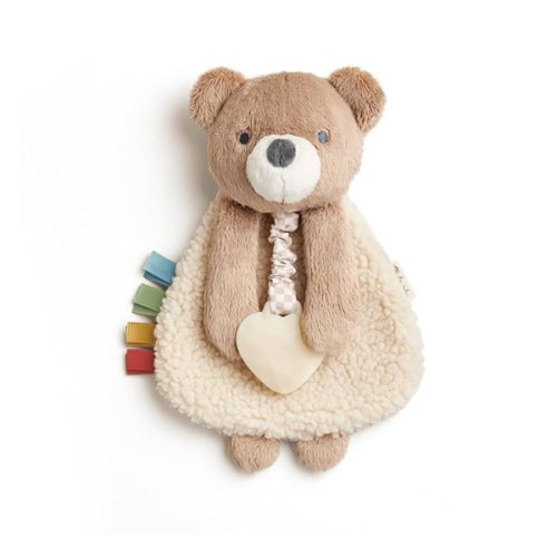 Itzy Ritzy - Itzy Lovey Including Teether - Baby Lovey with Teether, Textured Ribbons & Dangle Arms - Features Crinkle Sound, Sherpa Fabric and Minky Plush (Bear)