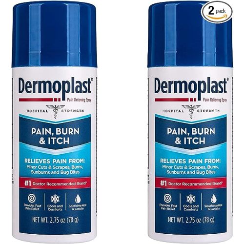 Dermoplast Pain, Burn & Itch Relief Spray for Minor Cuts, Burns and Bug Bites, 2.75 Oz, Pack of 2 (Packaging May Vary)