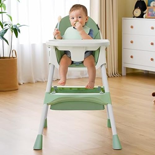 HARPPA 6-in-1 Convertible Baby High Chair for Toddlers, Foldable Highchair with Removable Tray for Eating & Playing, Adjustable 5-Point Safety Harness, Toddler High Chair with PU Cushion, Green