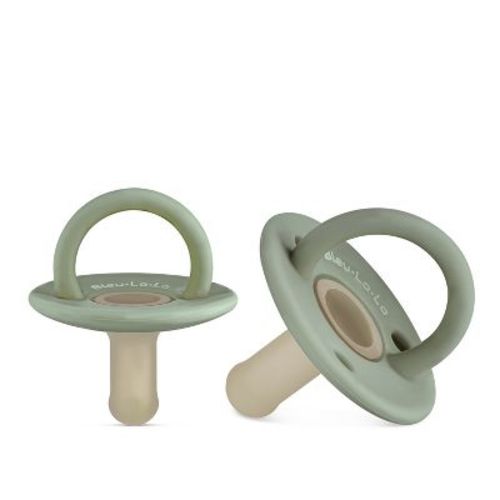 Lulubabe Halo Teething Pacifier - Set of Soft Two Tone Paci with Teething Handle for Baby's and Toddlers (6-24 Months) - Sage + Khaki, Stage 1