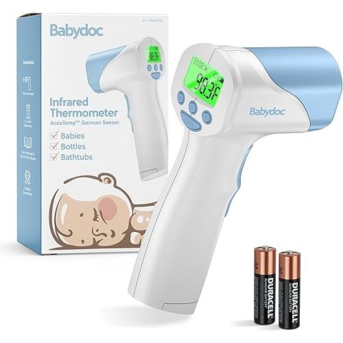 Babydoc Medical Grade FSA HSA Approved Baby Thermometer for Kids, AccuTemp German Sensor, 3-in-1 Safe Non-Contact Infrared Forehead Thermometer, Object Mode for Milk or Bathwater, Infants, Children