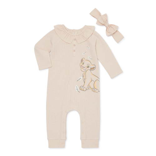 Disney The Lion King Baby Girls Long Sleeve Romper and Headband, 2-Piece Set, Sizes 0/3 Months-24 Months