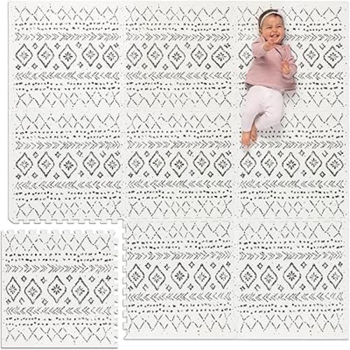 Lillefolk Baby Foam Play Mat - Baby Playmat | Tiles for Kids Interlocking Mat - Foam Baby Mat for Babies & Toddlers - Non Toxic Play Mat for Baby Tummy Time Mat 6x6ft Boho