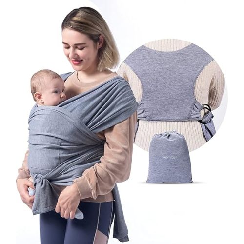 Momcozy Baby Wrap Carrier, Easy to Wear Infant Carrier Slings, Lightweight Hands Free Baby Sling, Adjustable Baby Carriers for Newborn to Toddler 8-35 lbs, Grey