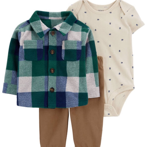 Baby 3-Piece Plaid Fleece Little Jacket Set