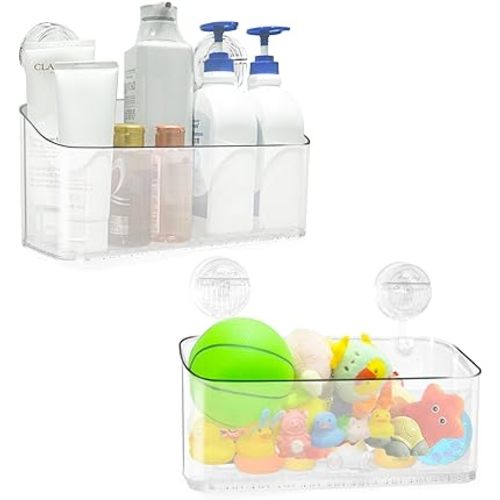2PCS Bath Toy Storage Holder for Bathtub, Clear Bath Toy Organizer Large Bathtub Toy Storage Shower Caddy Suction Cup No Drilling Removable Shower Shelf Shower Rack for Bathroom Kitchen Office