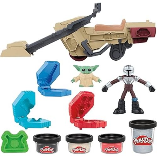 Play-Doh Star Wars: The Mandalorian Launching Speeder Playset, Bendy Grogu & 4 Inch Mando Action Figures, Imagination Toys for 4 Year Old Boys & Girls & Up