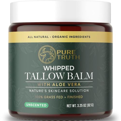 Whipped Tallow and Honey Balm - Beef Tallow for Skin, Face (Unscented) - 100% Grass Fed with Organic Aloe Vera & Jojoba Oil - Face + Body Moisturizer - For Eczema, 3.25 oz