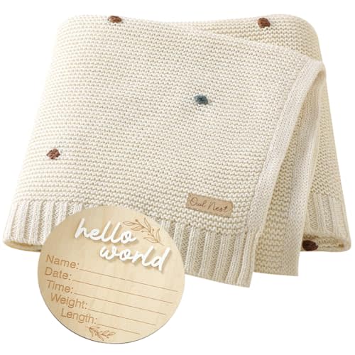 OWL NEST Baby Blanket - Receiving Blanket - 100% Cotton - Knitted Blanket - Stroller, Crib, Newborn Blanket - Swaddling Blanket - Spanish Blanket - Woven Blanket - Unisex Cozy Blanket (Beige)