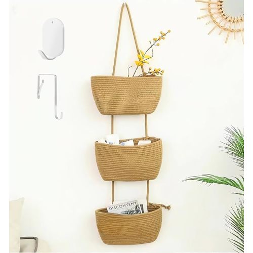 Over the Door Organizer, 3 Tier Hanging Wall Basket for a Stylish and Clutter-free Space, Ideal for Boho Room Decor and Nursery Decor