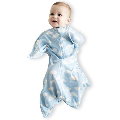 SleepingBaby Zipadee-Zip Transition Swaddle - Cozy Baby Swaddle Blanket with Zipper Convenience - Roomy Wearable Blanket for Easy Diaper Changes - Spring Showers, Medium (6-12 Month)