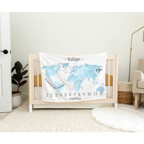 World Map Milestone Blanket, Personalized Adventure Baby Blanket, Travel Monthly Blanket, Baby Growth Blanket, Baby Girl Boy Blanket