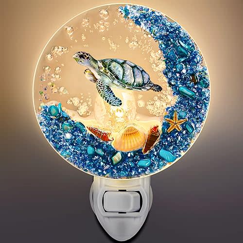 Hortsun Plug in Seashell Night Light Ocean Sea Animal Decorative Night Light Plug in Beach Lamps Vintage Ocean Lamps for Adult for Home Bedroom Living Room Bathroom Wall(Sea Turtle)