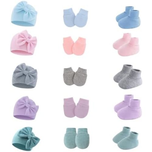 Newborn Baby Hat Mittens and Socks Soft Beanie Mitten Ankle Sock for Newborn Boys Girls Infant