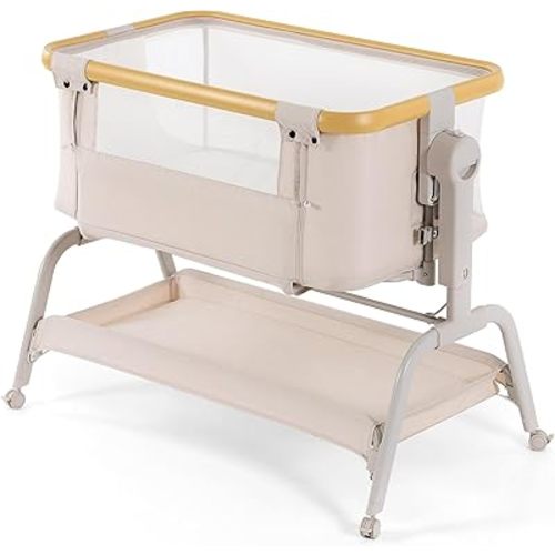 3-in-1 Baby Bassinet Bedside Sleeper with Memory Foam Mattress, Adjustable Rocking Crib, Breathable Mesh & Wheels, Spine Protection, CPSC Certified for Newborns & Infants