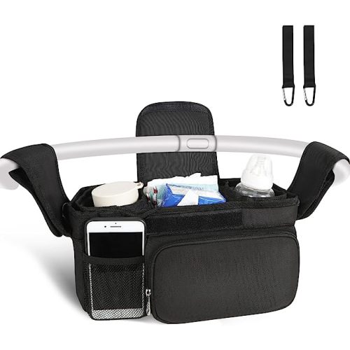 Universal Stroller Organizer with Insulated Cup Holders, Baby Stroller Organizer Bag Fits Any Strollers - Black