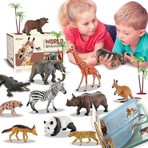 31 Pcs Safari Animals Figures including 24 Realistic Jungle Playset Toys Zoo Animals for Toddlers 3+ Years Old Ideal Gift for Boys and Girls