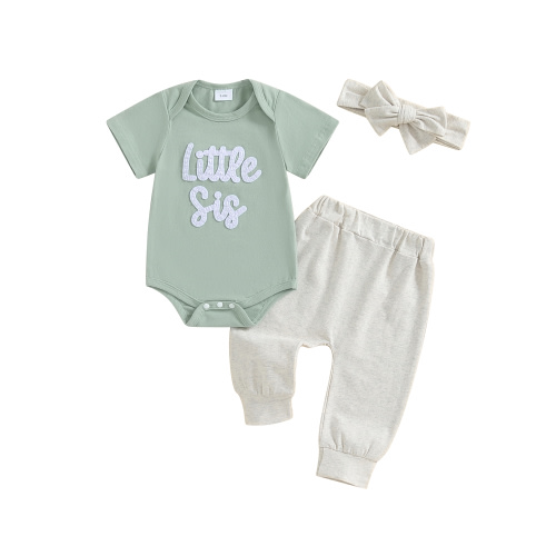 Qtinghua Newborn Baby Girl Outfits Little Sister Coming Home Outfit Lil Sis Romper Tops Pants Headband 3Pcs Summer Clothes