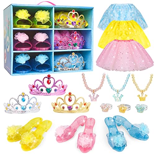 Meland Princess Dress Up Clothes for Toddlers with Skirts, Shoes, Crown & Play Jewelry, Princess Toys for Girls Age 3,4,5,6 Year Old, Little Girls Gift Idea for Birthday Christmas