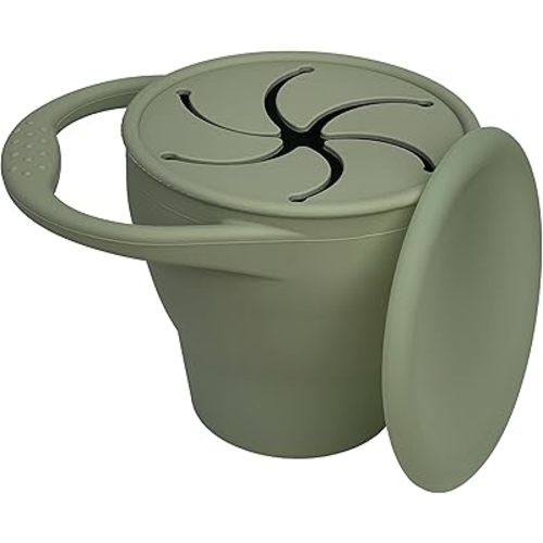 BraveJusticeKidsCo. | Snack Attack Snack Cup | Collapsible Silicone Snack Container | Toddler and Baby Snack Catcher Lid (Desert Sage)