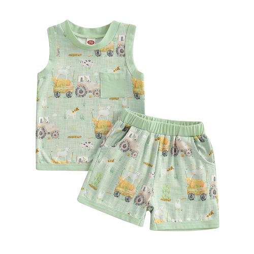 CIYCUIT 2Pcs Baby Boy Summer Clothes Infant Toddler Beach Outfits Sleeveless Tank Tops Shorts Set