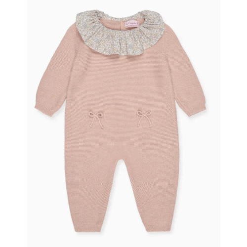 Dusty Pink Maite Cotton Baby Girl Knitted Playsuit | La Coqueta Kids