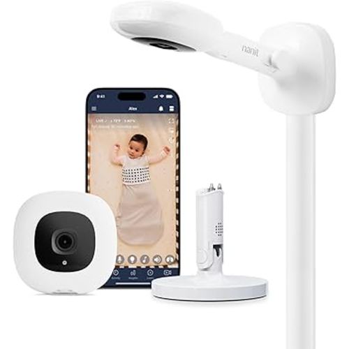 Nanit Pro Smart Baby Monitor with Flex Stand and Wall Mount - 1080p HD Video, Sleep Tracking, 2-Way Audio, Sound/Motion/Cry Notifications, Night Vision - for Home & Travel
