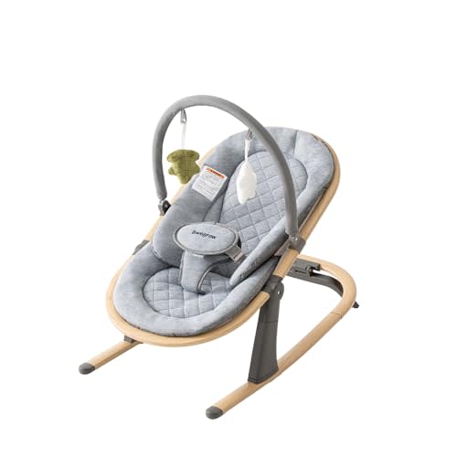 Swegrow 2-in-1 Baby Bouncer, Portable Newborn Bouncer Seat with 3 Adjustable Heights, Rocker and Stationary Options, Infant Rocker Chair with Hanging Toys (Gray)