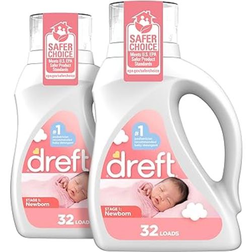 Dreft Newborn Baby Liquid Laundry Detergent, Gentle on Sensitive Skin, HE Compatible, 2 pack, 32 loads each