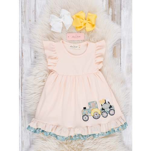 Peach Embroidered Cow Train Dress