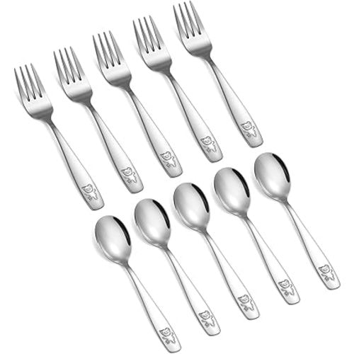 10 Pieces Toddler Utensils Kids Silverware Set, Kids Silverware Stainless Steel Childrens Safe Flatware Metal Baby Utensils Set Small Forks and Spoons for Self Feeding, Dishwasher Safe
