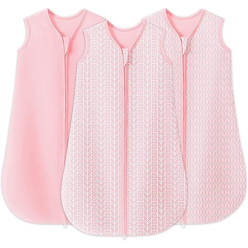 SWEET DOLPHIN Baby Sleep Sack 0-6 Months - 100% Cotton 2-Way Zipper TOG 0.5 Infant Wearable Blanket, Newborn Essentials Toddler 3 Pack Sleeping Sacks - Pink