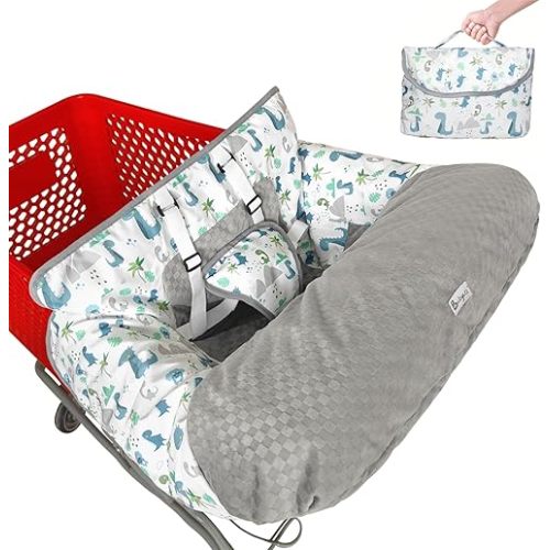 Shopping Cart Cover for Baby/Toddler,Super Soft Cart Seat Covers, High Chair Cover for Restaurant Seat, Portable and Machine Washable, Suitable for Sam's, Walmart, Costco (Green Dinosaur)