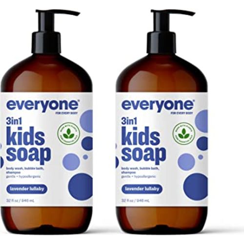 Everyone 3-in-1 Kids Soap, Body Wash, Bubble Bath, Shampoo, 32 Ounce (Pack of 2), Lavender Lullaby, Coconut Cleanser with Plant Extracts and Pure Essential Oils