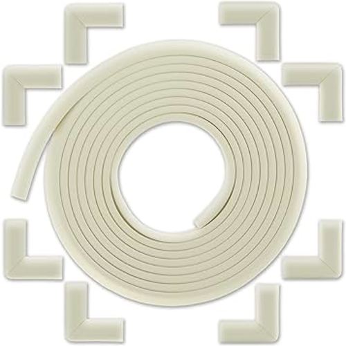 Baby Proofing Edge and Corner Guard Protector Set for Back to School, 20 Feet Edges & 8 Foam Corners, Furniture and Tables Child Baby Proof Bumpers, Pre-Taped Corner Cushions - Oyster White