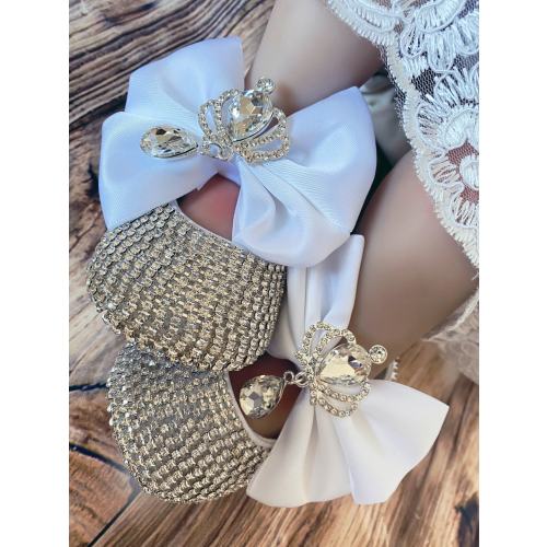 Baby girl shoes and headband set Custom rhinestones white baby shoes,Newborn Baby christenings shoes gift set